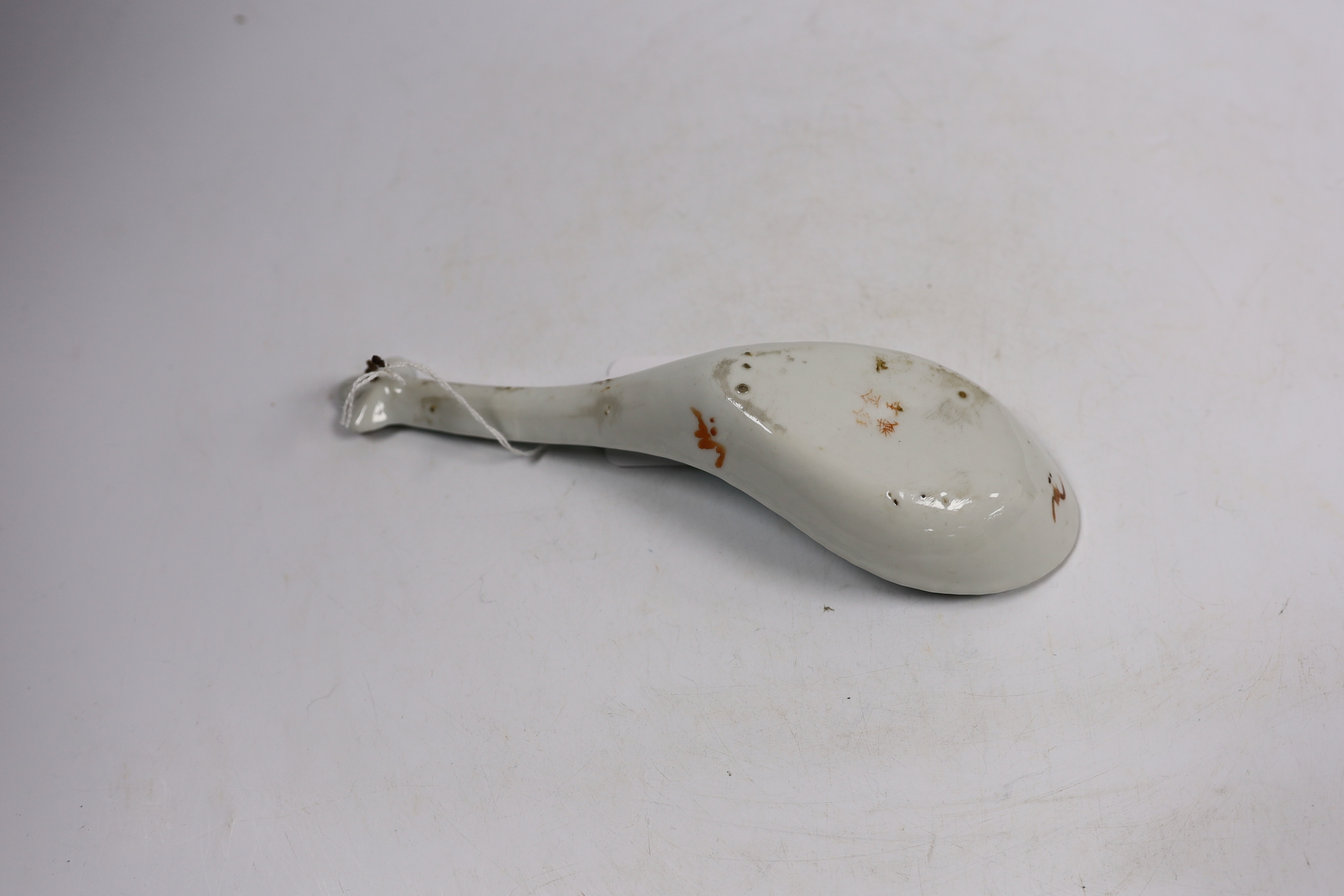 A 19th century Chinese enamelled porcelain large spoon, 22cm long